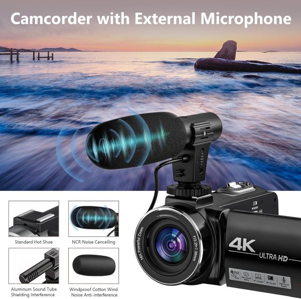 4K Video Camera Camcorder Ultra 44MP Vlogging Camera for YouTube 18X Digital Zoom Camcorder 3.0" IPS Screen IR Night Vision with External Mic, Controller, 2 Batteries and 32G SD Card - Image 5