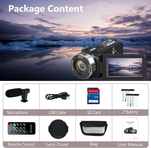 4K Video Camera Camcorder Ultra 44MP Vlogging Camera for YouTube 18X Digital Zoom Camcorder 3.0" IPS Screen IR Night Vision with External Mic, Controller, 2 Batteries and 32G SD Card - Image 7