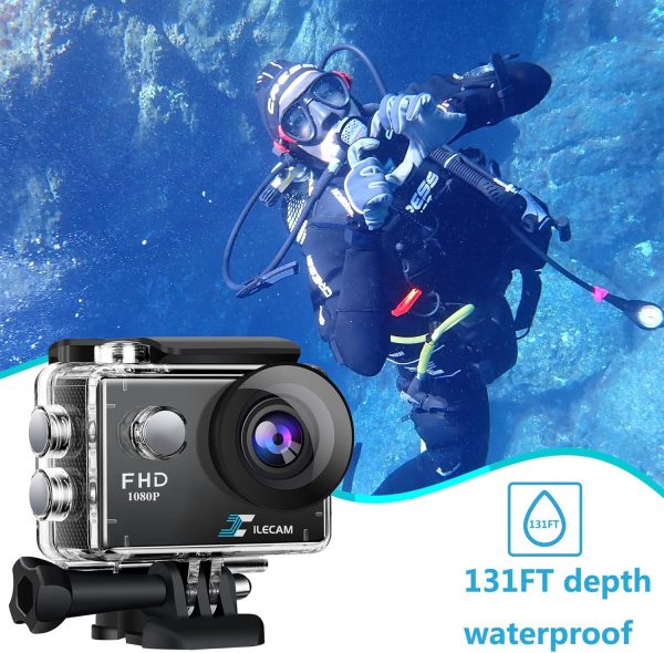 Action Camera 1080P 30fps Sports Camera 40m/131ft Underwater Waterproof with 2 Batteries and Multi-Function Accessory - Image 3