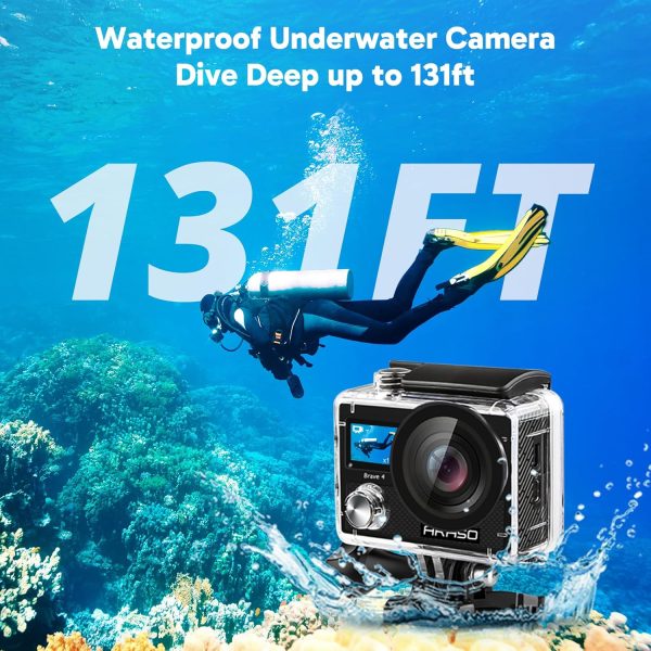 AKASO Brave 4 4K30fps 20MP WiFi Action Camera Ultra Hd with EIS 131ft Waterproof Camera Remote Control 5xZoom Underwater Camcorder with 2 Batteries and Bicycle Helmet Accessories Kit - Image 4