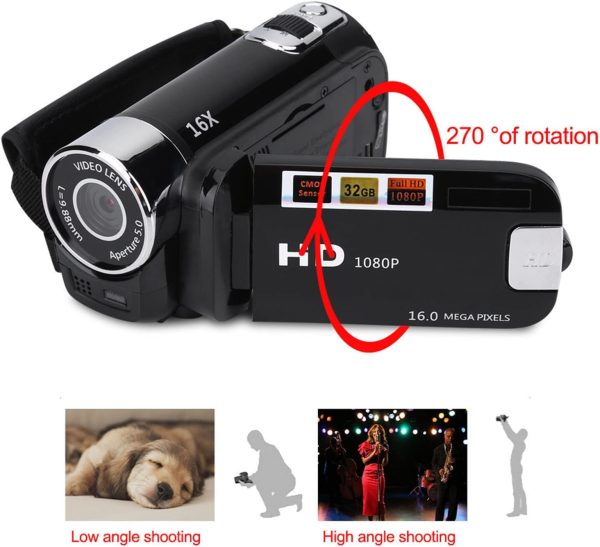 Camcorder, Full HD Handheld Video Camera 16X High Definition Digital Cam Recorder 2.4 Inch LCD Screen DV Camera for Vlogging Recording (US Standard) - Image 2