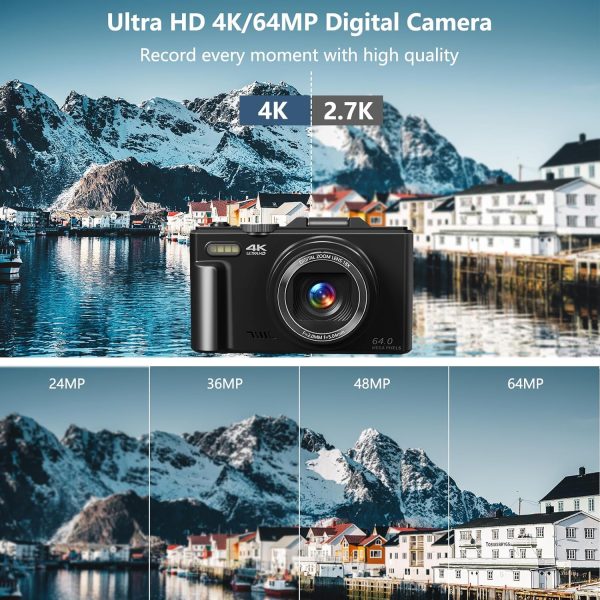 Digital Camera for Photography, 4K Vlogging Camera for YouTube 3" 180° Flip Screen 18X Digital Zoom Compact Retro Camera with 32GB TF Card & 2 Batteries, Black - Image 2