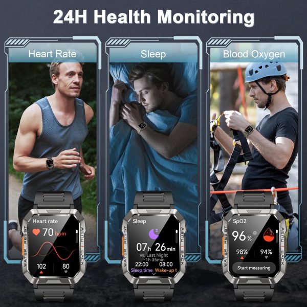 Military Smart Watches for Men(Answer/Make Calls),2.01"HD Screen Outdoor Sports Smartwatch with LED Flashlight,700mAh Battery,Heart Rate/Sleep Monitor Fitness Tracker for Android iOS,100+Sport Modes - Image 5