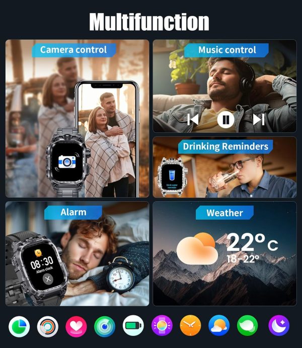 Military Smart Watches for Men(Answer/Make Calls),2.01"HD Screen Outdoor Sports Smartwatch with LED Flashlight,700mAh Battery,Heart Rate/Sleep Monitor Fitness Tracker for Android iOS,100+Sport Modes - Image 8