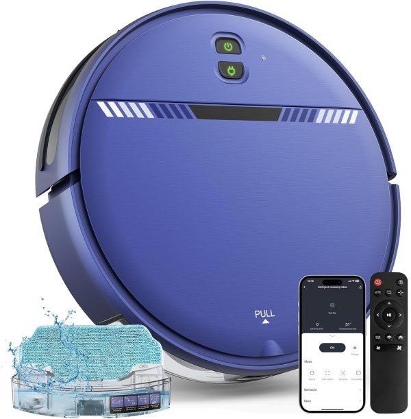 Robot Vacuum and Mop Combo, WiFi/App/Voice, Robotic Vacuum Cleaner with Schedule, 2 in 1 Mopping Robot Vacuum with Water Tank and Dustbin, Self-Charging, Slim, Ideal for Hard Floor, Pet Hair, Carpet