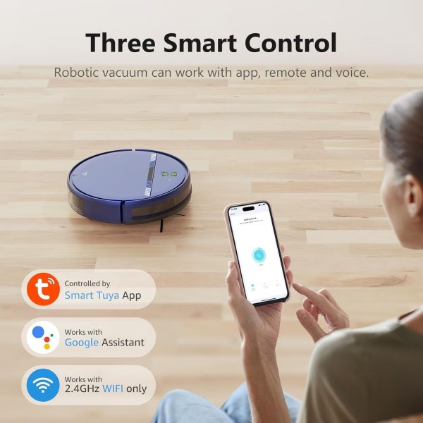 Robot Vacuum and Mop Combo, WiFi/App/Voice, Robotic Vacuum Cleaner with Schedule, 2 in 1 Mopping Robot Vacuum with Water Tank and Dustbin, Self-Charging, Slim, Ideal for Hard Floor, Pet Hair, Carpet - Image 2