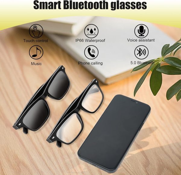 Smart Glasses,Wireless Bluetooth,IP5 Waterproof,Bone Conduction Sound (Music&Call) for All Smart Devices Support Lens Replacement - Blue Light Blocking - Image 2