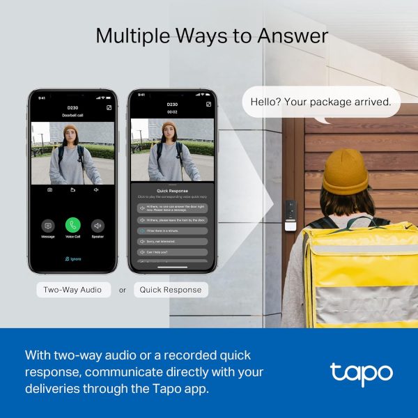 Tapo TP-Link Smart Video Doorbell Camera, Battery Powered, Chime Included, 2K 5MP, Color Night Vision, 2-Way Audio, Free AI Detection, Cloud/SD Card Storage, Works w/Alexa & Google Home, D230S1 - Image 7