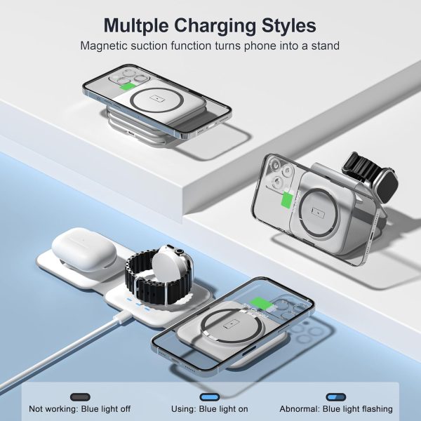 UCOMX 3 in 1 Charging Station for Multple Devices,Foldable 3 in 1 Wireless Charger for Travel,Nano Wireless Charging Station for iPhone16 15 14 13 12 Pro Max/Watch 10 9 8 7 6 5 4 3 Ultra/AirPod Pro - Image 3